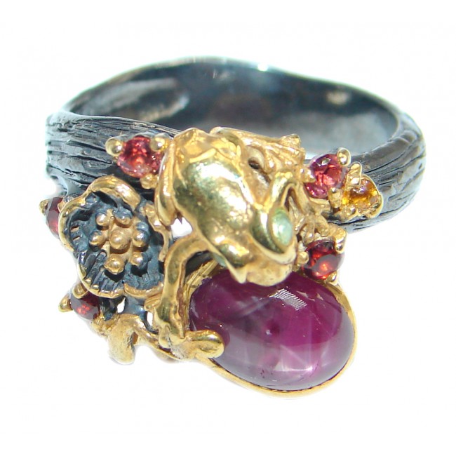Golden genuine Ruby Sterling Silver ring; s. 8