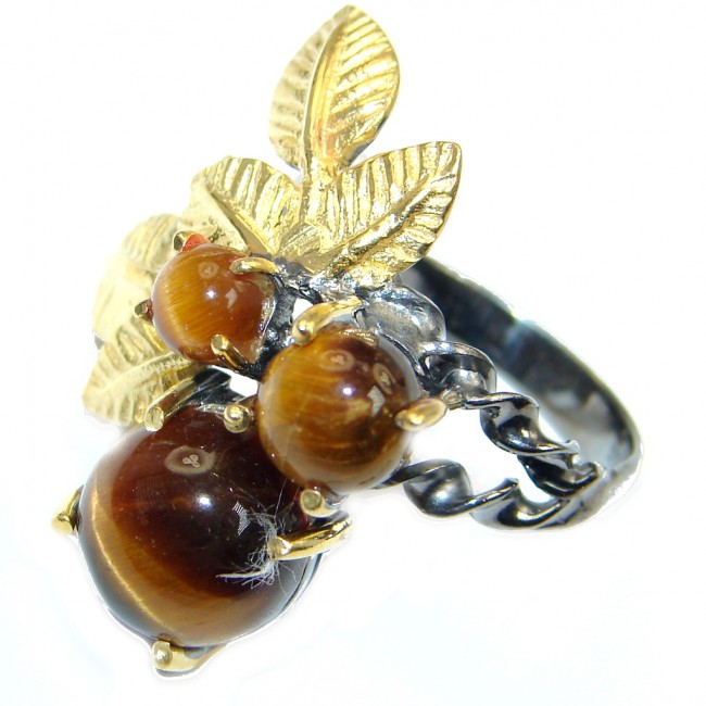 Chunky Golden Tigers Eye Golod plated over Sterling Silver ring s. 6 1/4