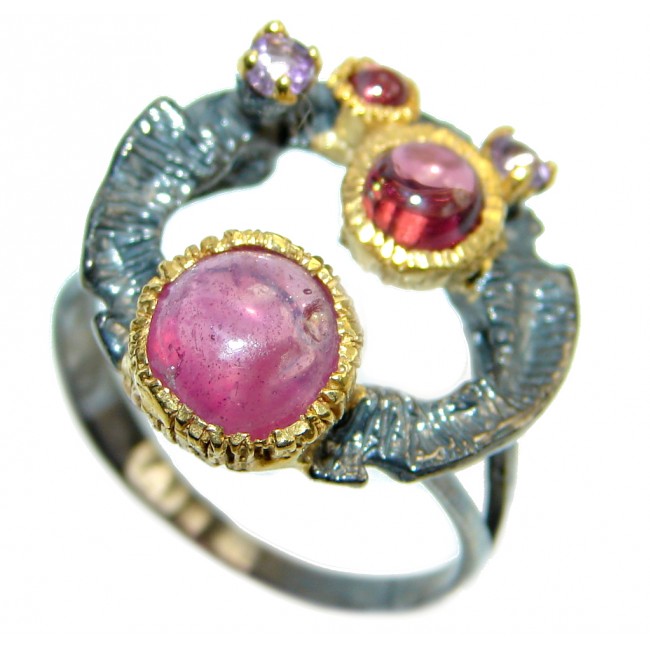 Unique design genuine Ruby Gold plated over Sterling Silver ring; s. 9 1/4