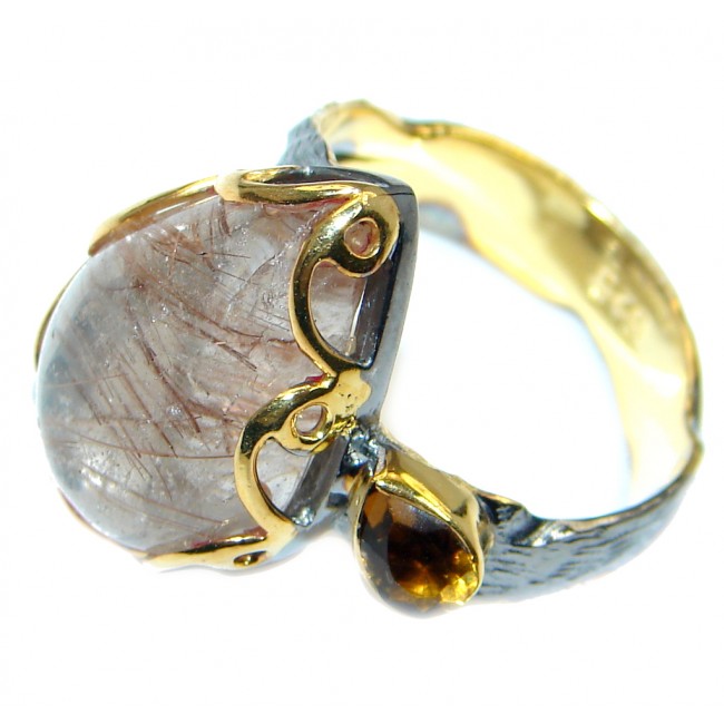 Golden Rutilated Quartz Gold plated over Sterling Silver handmade Ring size 9
