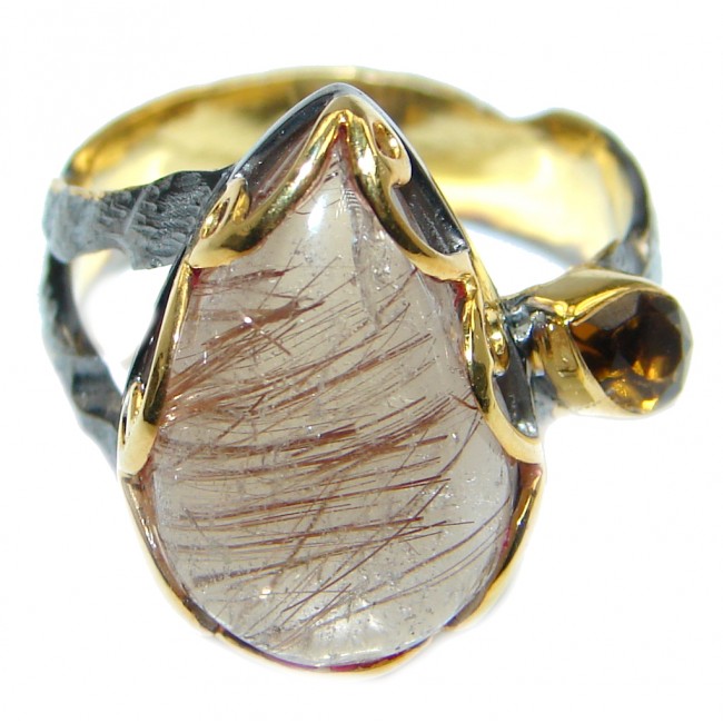 Golden Rutilated Quartz Gold plated over Sterling Silver handmade Ring size 9