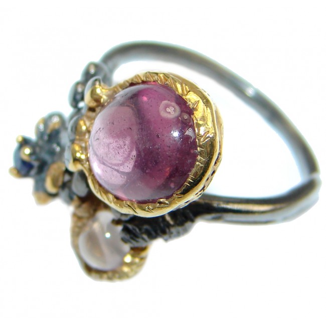 Unique design genuine Ruby Gold plated over Sterling Silver ring; s. 6 1/4