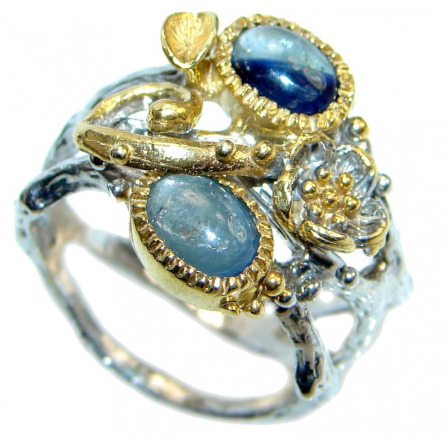 Amazing natural Sapphire Gold Plated Sterling Silver Ring s. 8 1/4