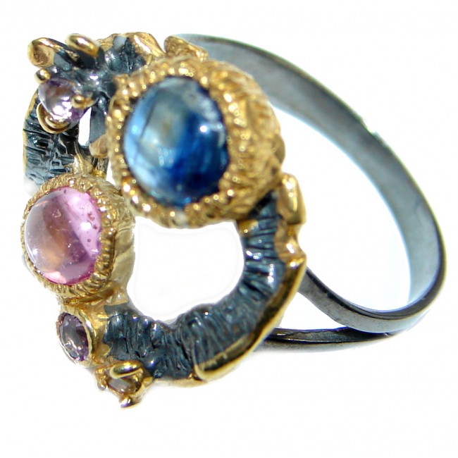Amazing natural Sapphire Ruby Gold Plated Sterling Silver Ring s. 9