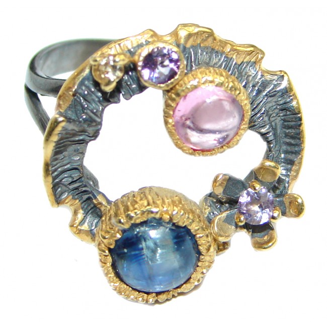Amazing natural Sapphire Ruby Gold Plated Sterling Silver Ring s. 9