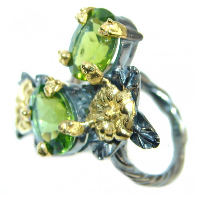 Sublime genuine Peridot Gold plated over Sterling Silver ring; size 6 1/4