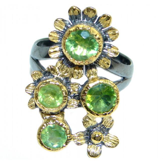 Sublime genuine Peridot Gold plated over Sterling Silver ring; size 8