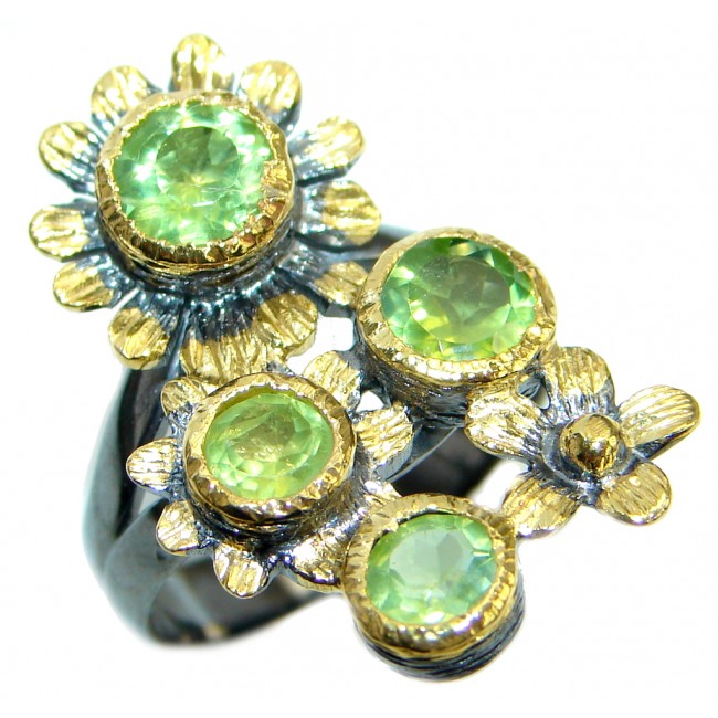 Sublime genuine Peridot Gold plated over Sterling Silver ring; size 8