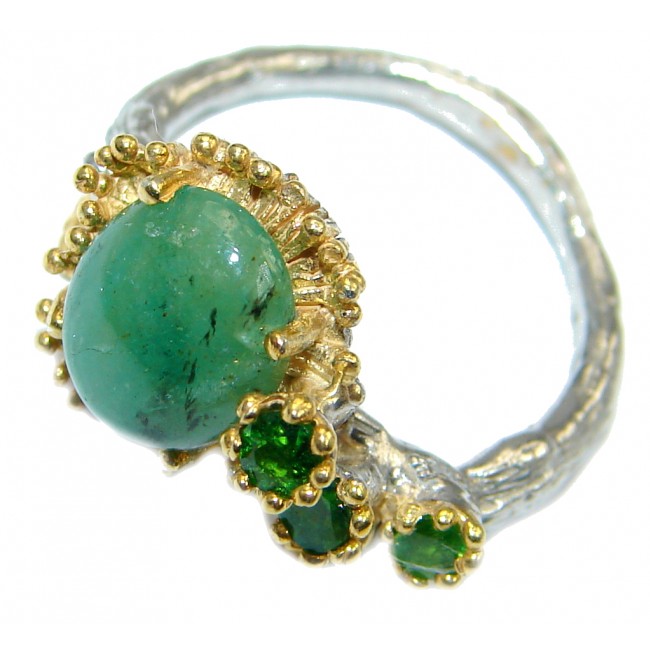 Genuine Columbian Emerald Gold plated over Sterling Silver handmade ring size 8