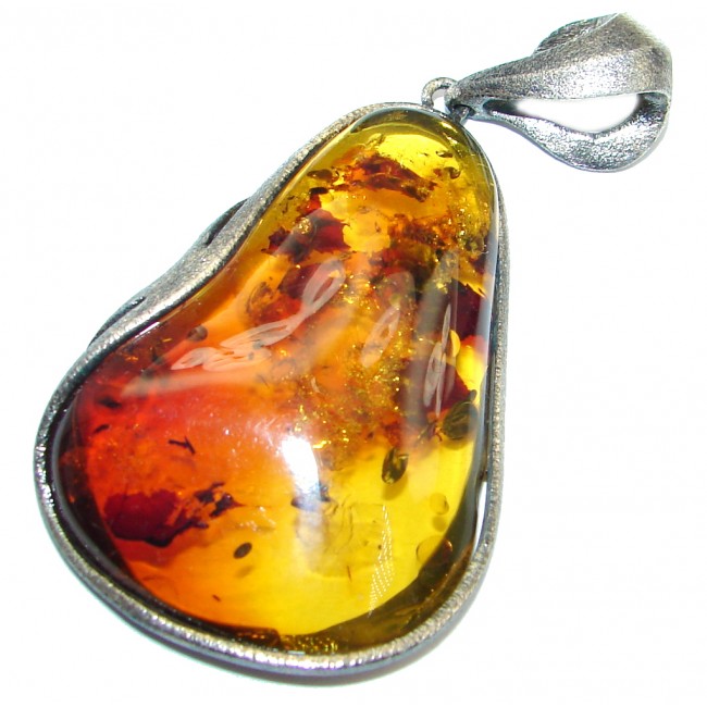 Huge Natural Baltic Amber Oxidized Sterling Silver handcrafted Pendant