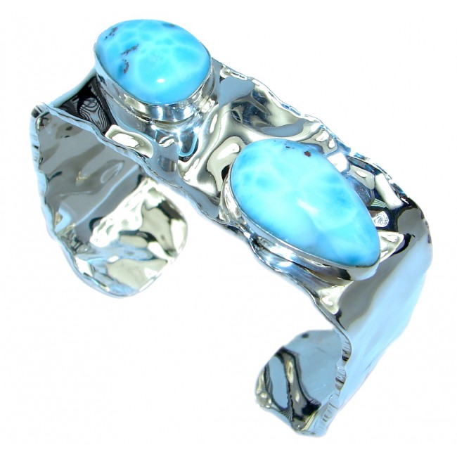 Fine Art Always Together Blue Larimar hammered Sterling Silver Bracelet / Cuff