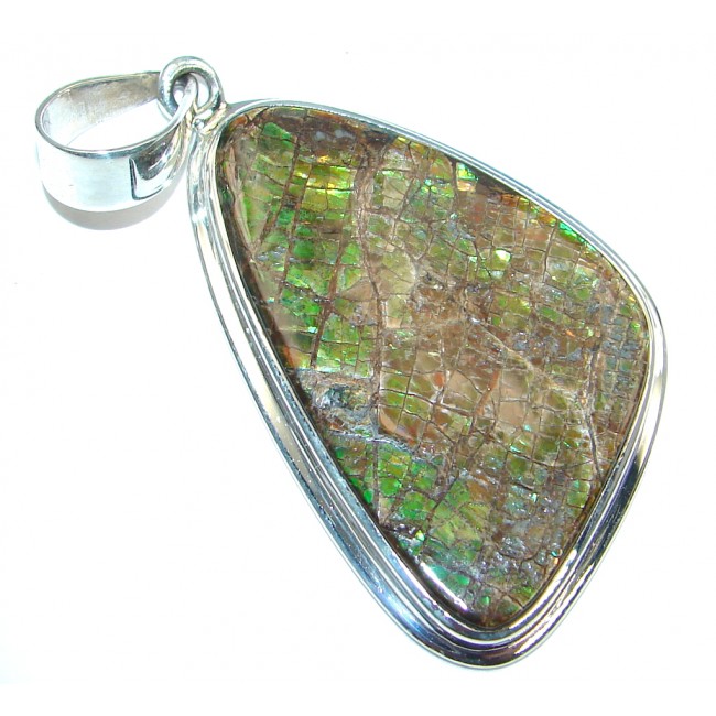 Natural Red Dragon's Skin Fire Ammolite hammered Sterling Silver Pendant