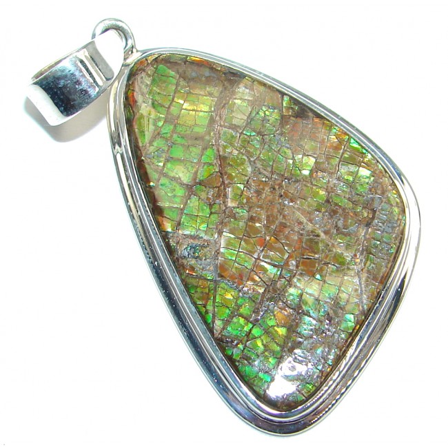 Natural Red Dragon's Skin Fire Ammolite hammered Sterling Silver Pendant