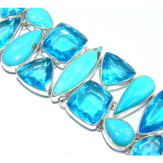 Blue Abundance Genuine Sleeping Beauty Quartz Sterling Silver handmade Bracelet