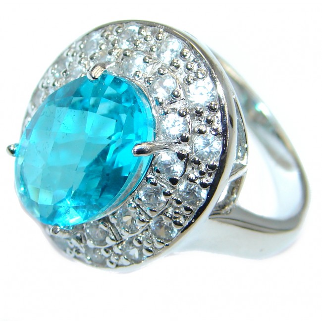 Luxurious Caribbean Sea Blue Topaz Sterling Silver Ring s. 9