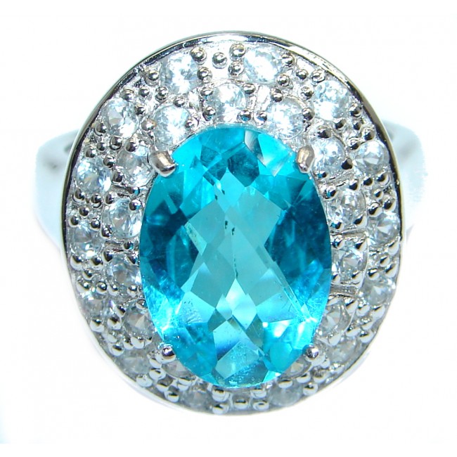 Luxurious Caribbean Sea Blue Topaz Sterling Silver Ring s. 9