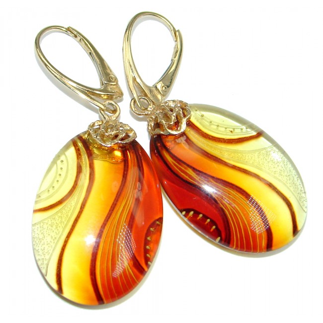 Luxury Genuine Baltic Polish Amber 18ct Gold handmade Earrings