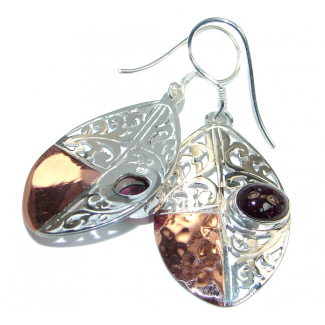 Stunning Mozambique Garnet Two Tones Sterling Silver Earrings