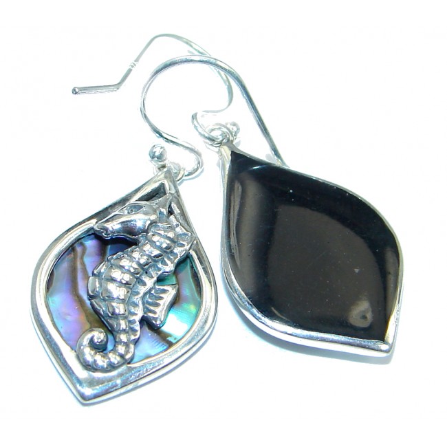 Seahorse Genuine Rainbow Abalone Sterling Silver handmade earrings