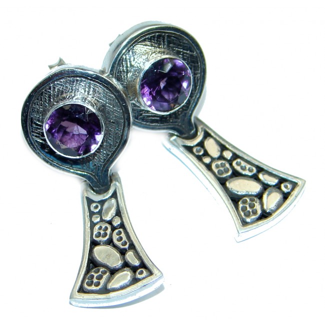 Unique NATURAL Amethyst Sterling Silver stud earrings