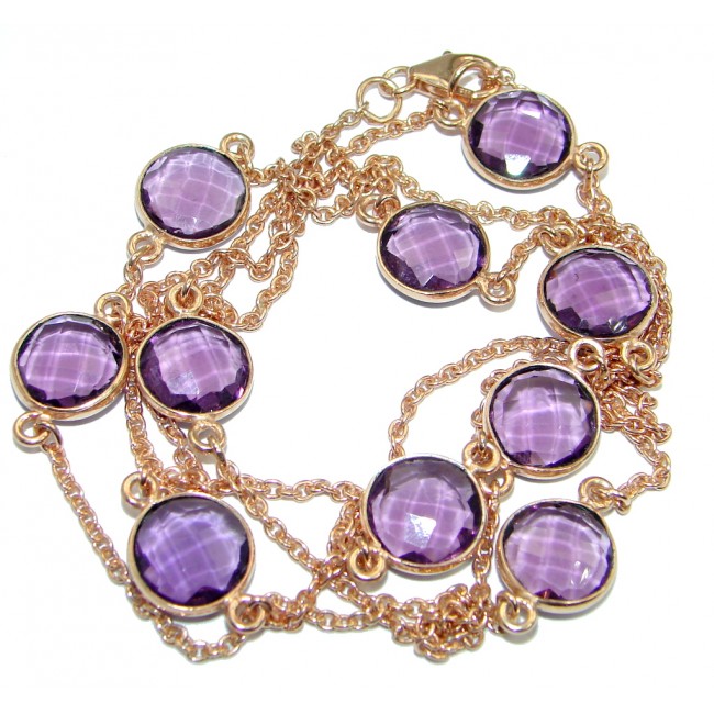 38 inches Genuine Amethyst Rose Gold plated over Sterling Silver handmade necklace