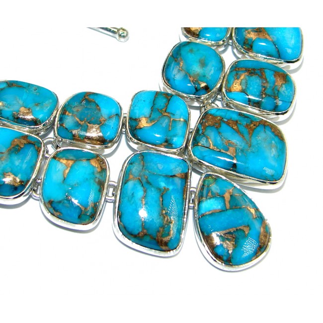 Unusal Style genuine Copper Turquoise Sterling Silver handmade necklace