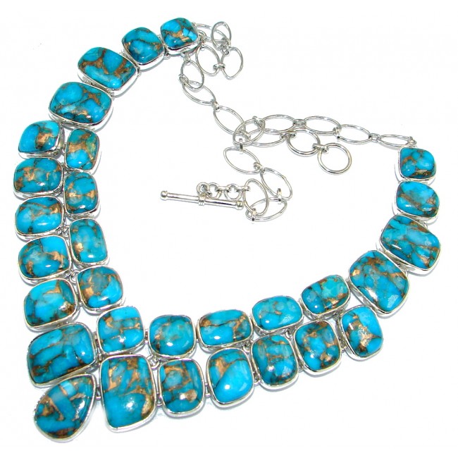 Unusal Style genuine Copper Turquoise Sterling Silver handmade necklace