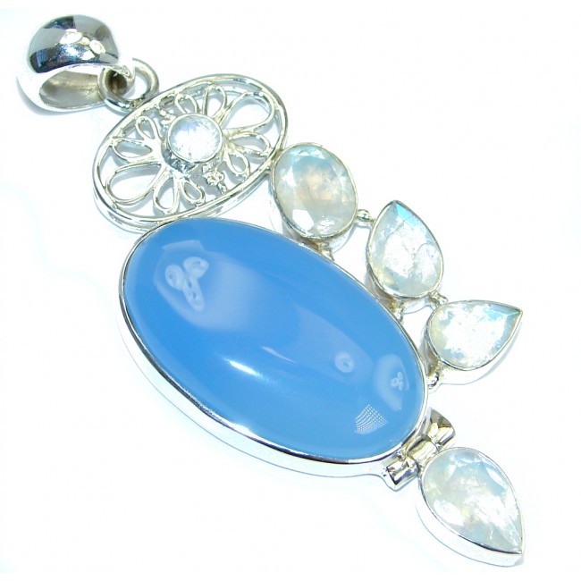 Blue Aura Chalcedony Agate Moonstone Sterling Silver handmade Pendant