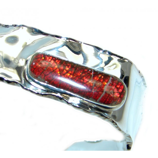 Beautiful Design Red Canadian Ammolites hammered Sterling Silver Bracelet / Cuff