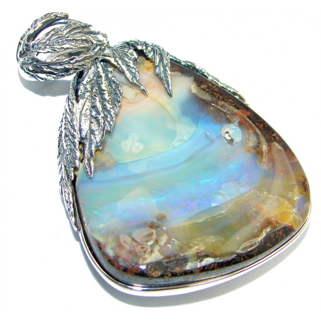 31.8 grams! Beautiful Natural Australian Boulder Opal Oxidized Sterling Silver handmade Pendant