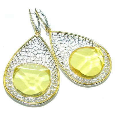 Modern Design Baltic Polish Amber 18K Gold over .925 Sterling Silver earrings