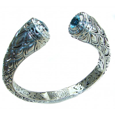 Bali Legacy 47.5 grams authentic Swiss Blue Topaz Floral Bracelet in .925 Sterling Silver