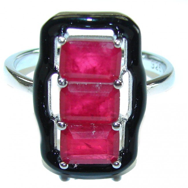 Very Unique Ruby black enamel .925 Sterling Silver handmade Ring size 9