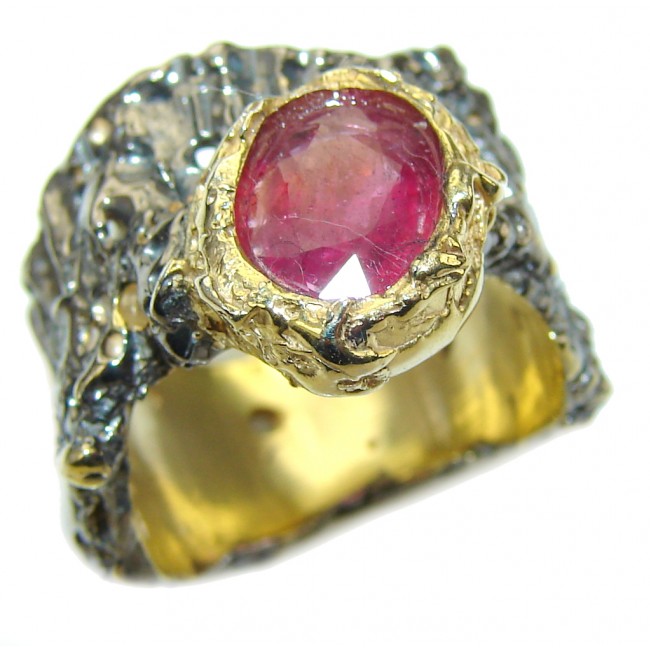 Natural! Pink Ruby, Gold Plated, Rhodium Plated Sterling Silver Ring s. 7
