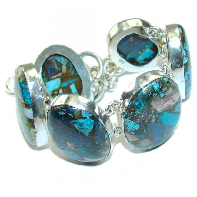 New! Crushed Blue Copper Turquoise Sterling Silver Bracelet