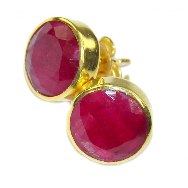 Delicate Pink Ruby, Gold Plated Sterling Silver earrings