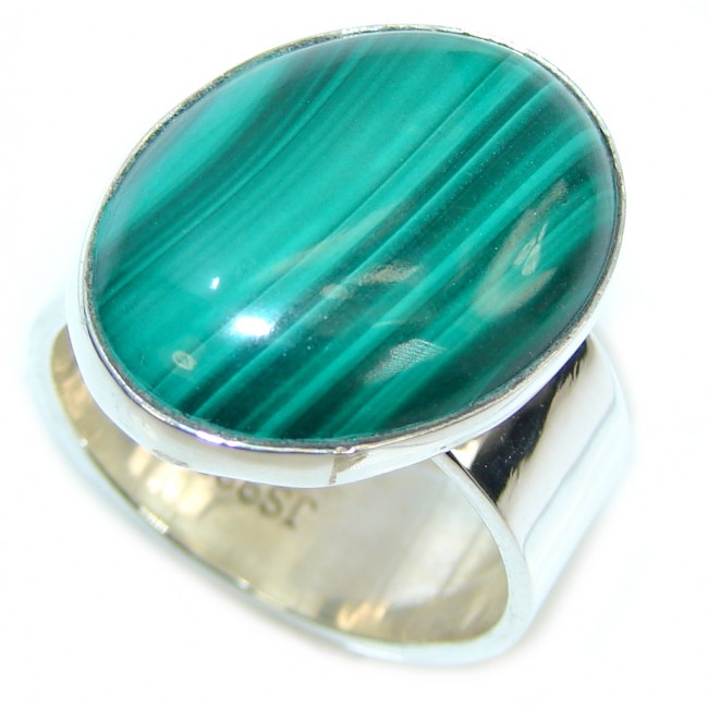 AAA Precious Green Malachite Sterling Silver ring s. 8