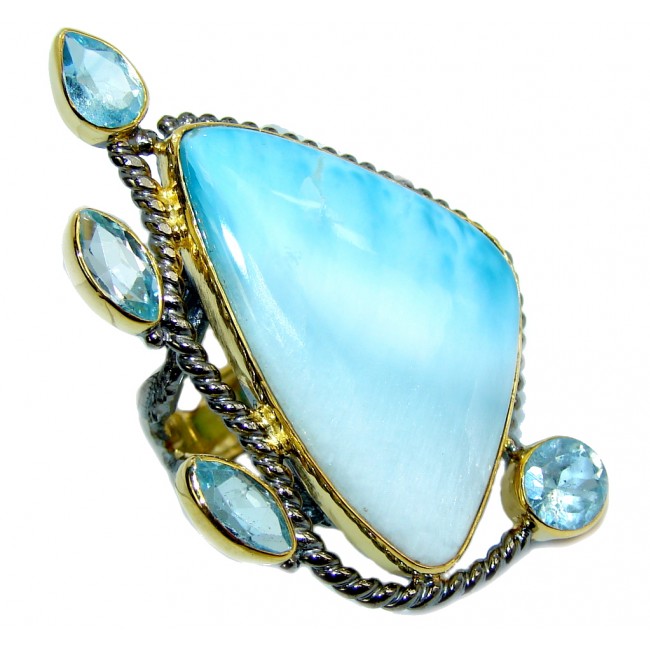 AAA Blue Larimar Swiss Blue Topaz Gold Plated, Rhodium Plated Sterling Silver Ring s. 8