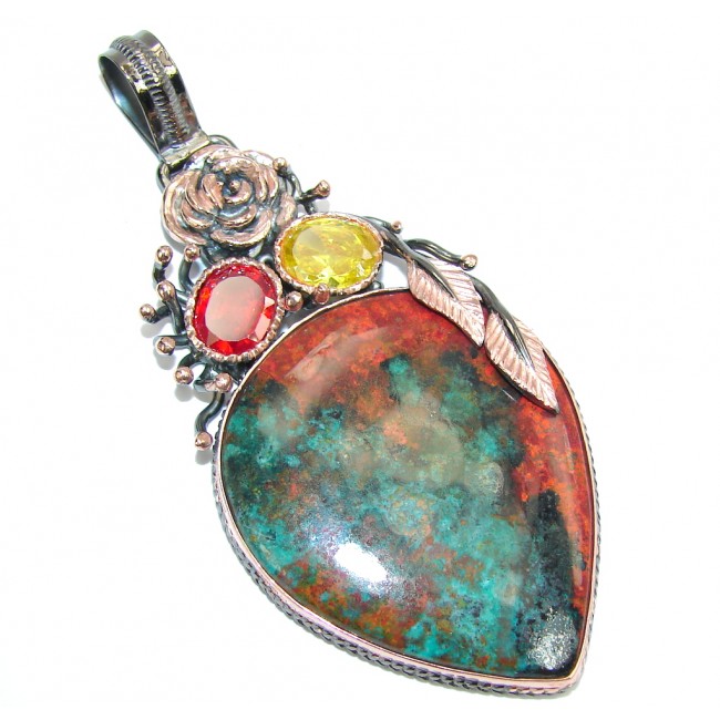 Big! Exclusive AAA Red Sonora Jasper, Rose Gold Plated, Rhodium Plated Sterling Silver Pendant