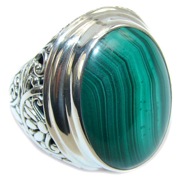 Totally Oversized AAA Green Malachite Sterling Silver ring s. 10