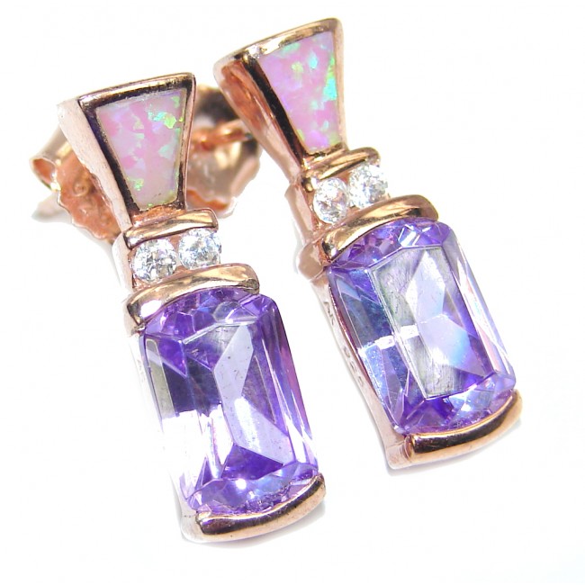 Amazing Japanese Fire Opal & Amethyst, Rose Gold Plated Sterling Silver earrings