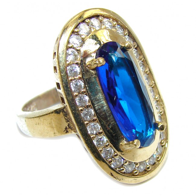 Amazing Created Blue Sapphire & White Topaz Sterling Silver Ring s. 8 1/2