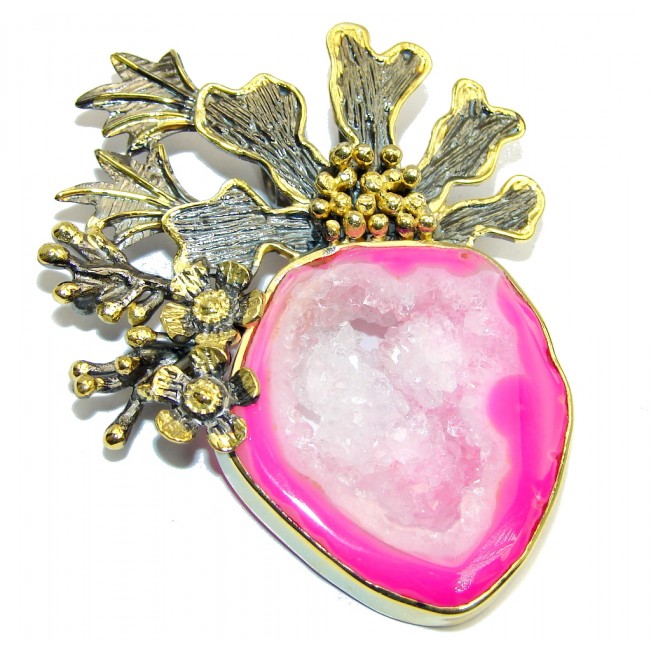 Just Perfect Gift AAA Pink Agate Druzy, Gold Plated, Rhodium Plated Sterling Silver Pendant