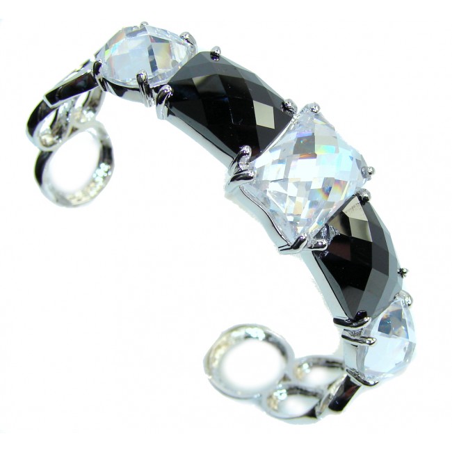 Follow The Dream Created White & Black Cubic Zirconia Sterling Silver Bracelet / Cuff