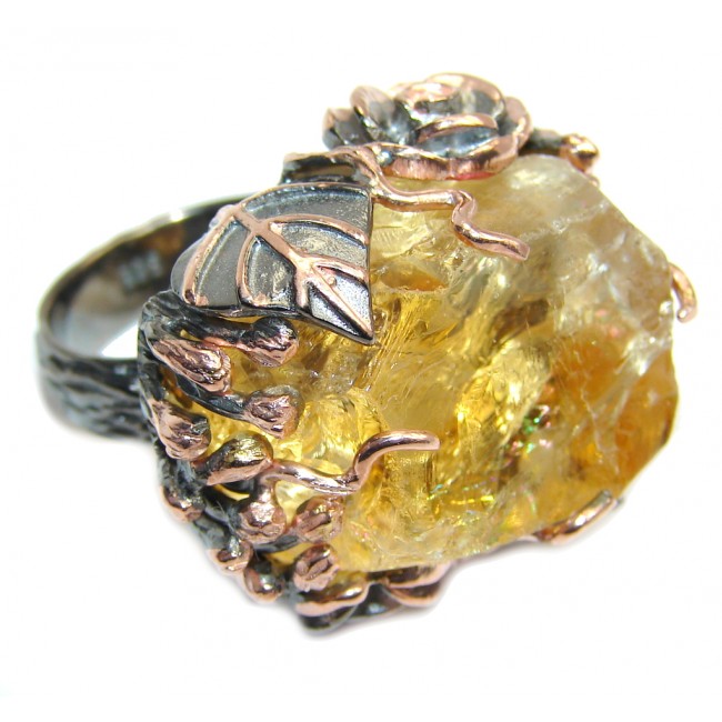 Stylish Rough Citrine, Rose Gold Plated, Rhodium Plated Sterling Silver Ring s. 7