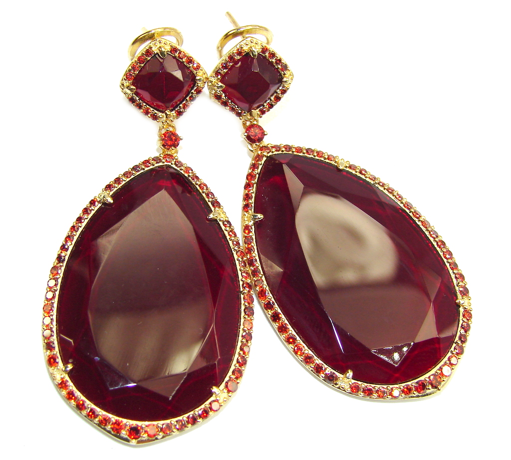 Large! Stunning Creatred Red Ruby & Garnet, Gold Plated Sterling Silver ...