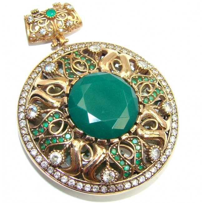 Big! Victorian Style Emerald & White Topaz Sterling Silver Pendant