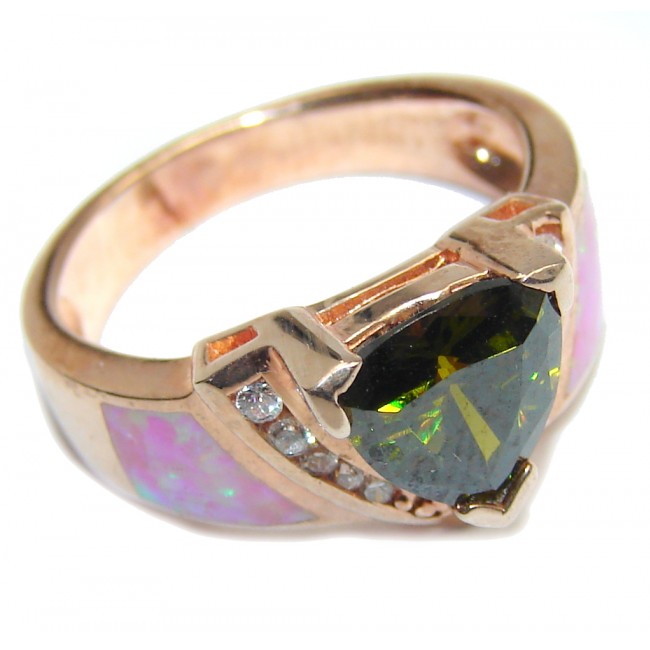 Genuine AAA Cubic Zirconia & Pink Fire Opal Sterling Silver Ring s. 6 1/2