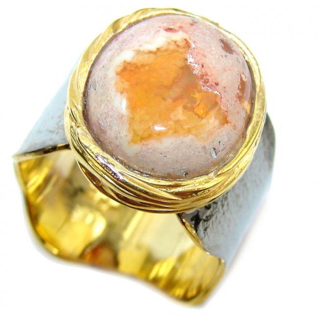 Incredible Mexican Fire Opal, Gold Plated, Rhodium Plated Sterling Silver Ring s. 7 1/2