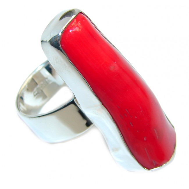 Big! Classic Beauty Red Fossilized Coral Sterling Silver ring s. 8 1/4